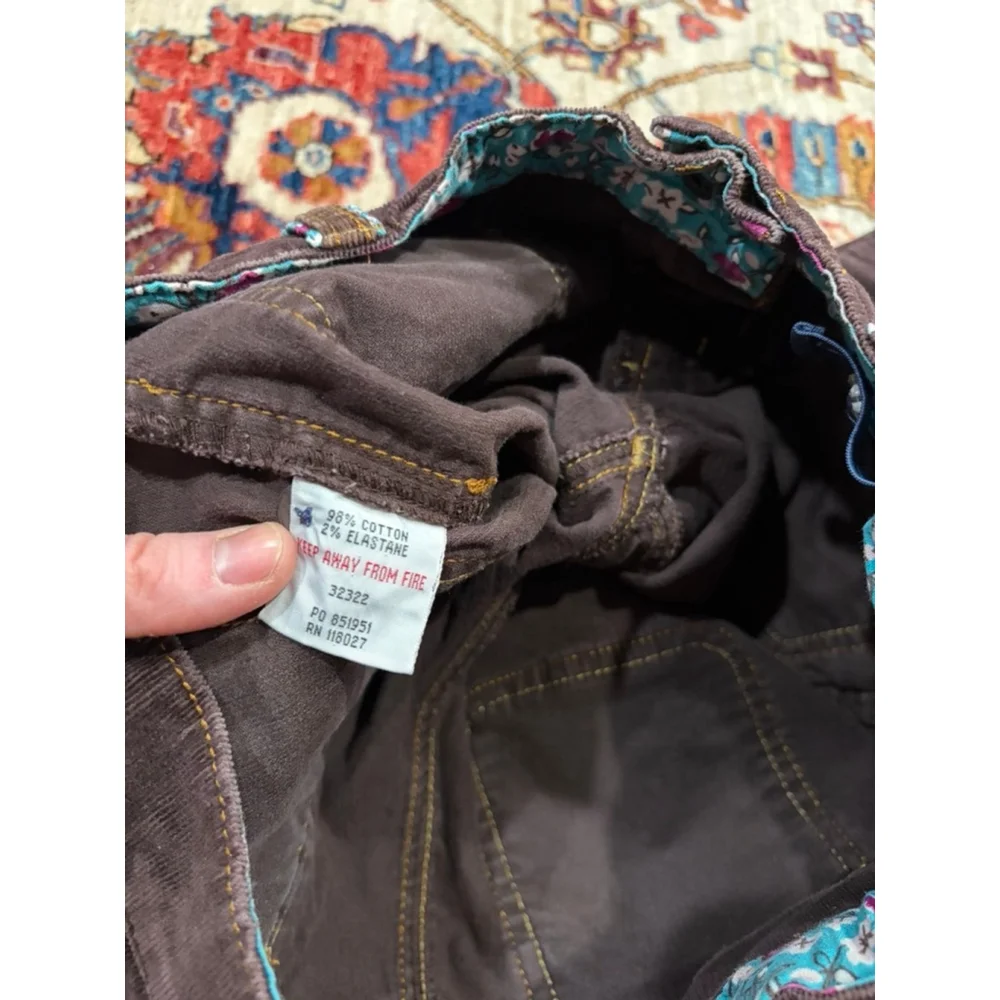 Mini Boden Brown Corduroy Pants Kids Size 11Y Straight Leg Floral Lined